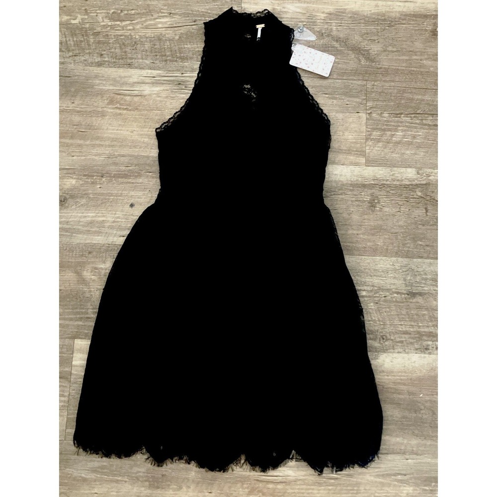 Free People NEW NWT Dress Womens S Black Lace Halter Mini High Neck Cocktail - Picture 1 of 9